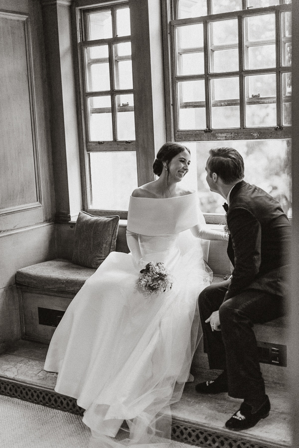 bride and groom looking at each other