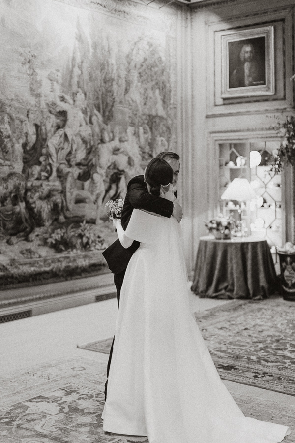 Dumfries House Wedding Photos bride and groom embraced