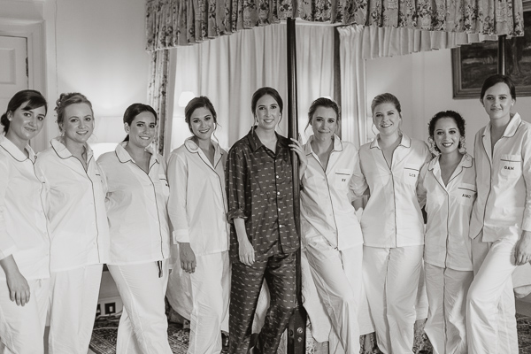 bride with bridesmates group shot during preparations at dumfries house
