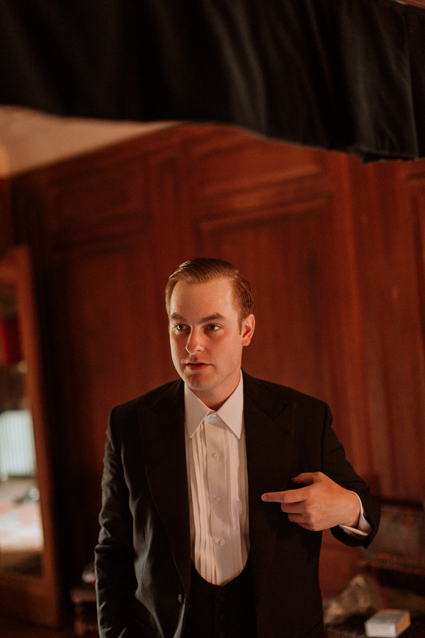 groom getting ready at soarn castle tuxedo