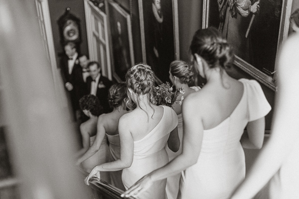 Dumfries House Wedding Photos bridesmates walking down stairs